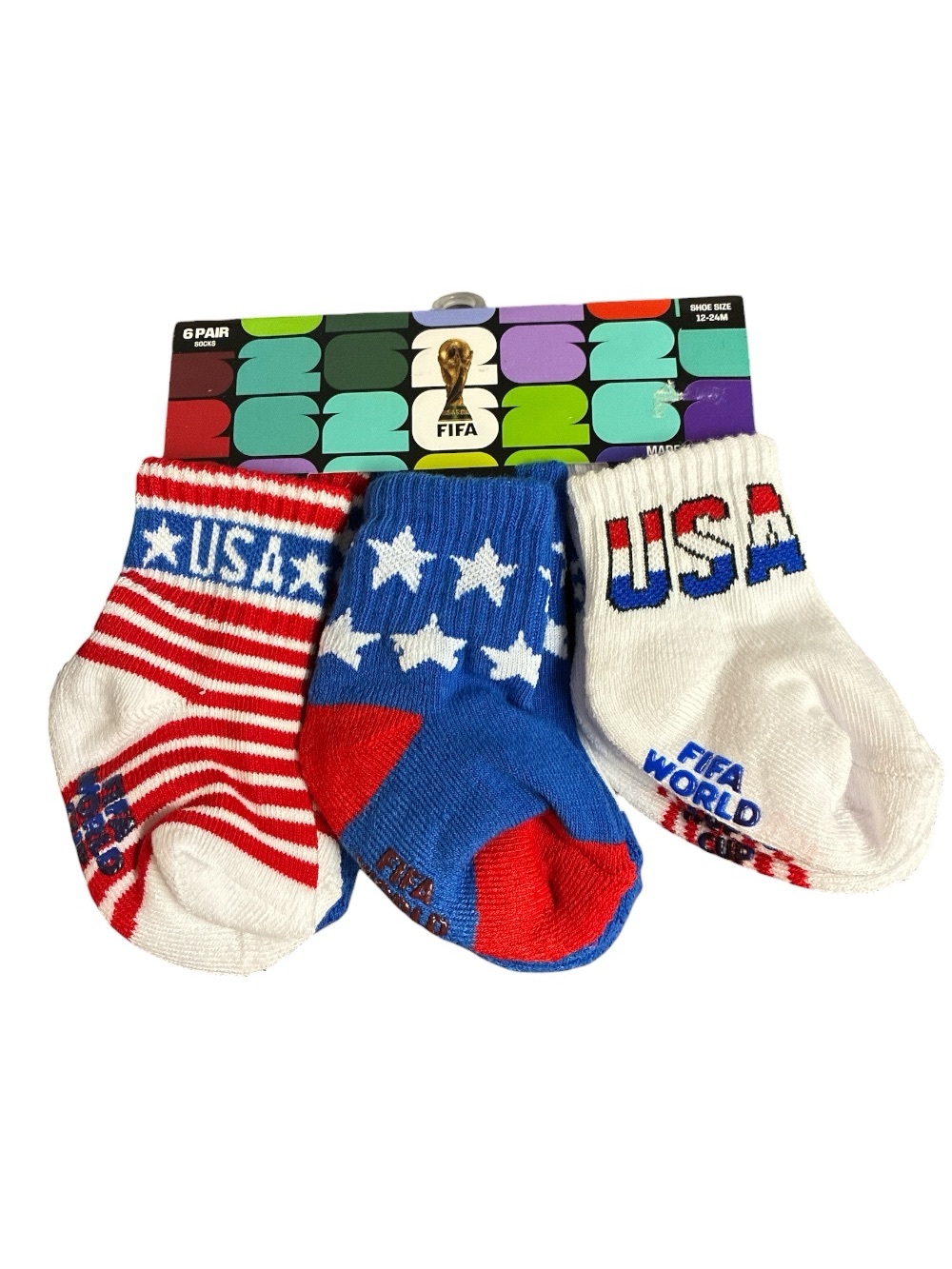 USA Flag Kids Socks - Pack of 3 - Red, White & Blue size 12-24 Months New